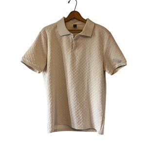 Men's Manfinity Cream Short Sleeve Collared Knit Patterned Thick Polo Size L